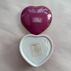 Vtg Fuchsia + Gold Heart Shaped Trinket Box